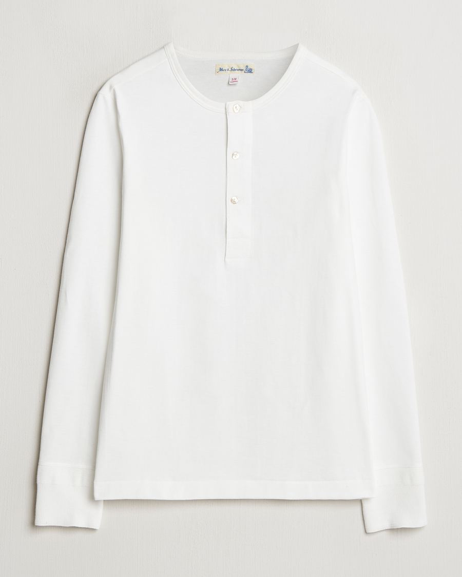 Heren | Truien | Merz b. Schwanen | Classic Organic Cotton Henley Sweater White