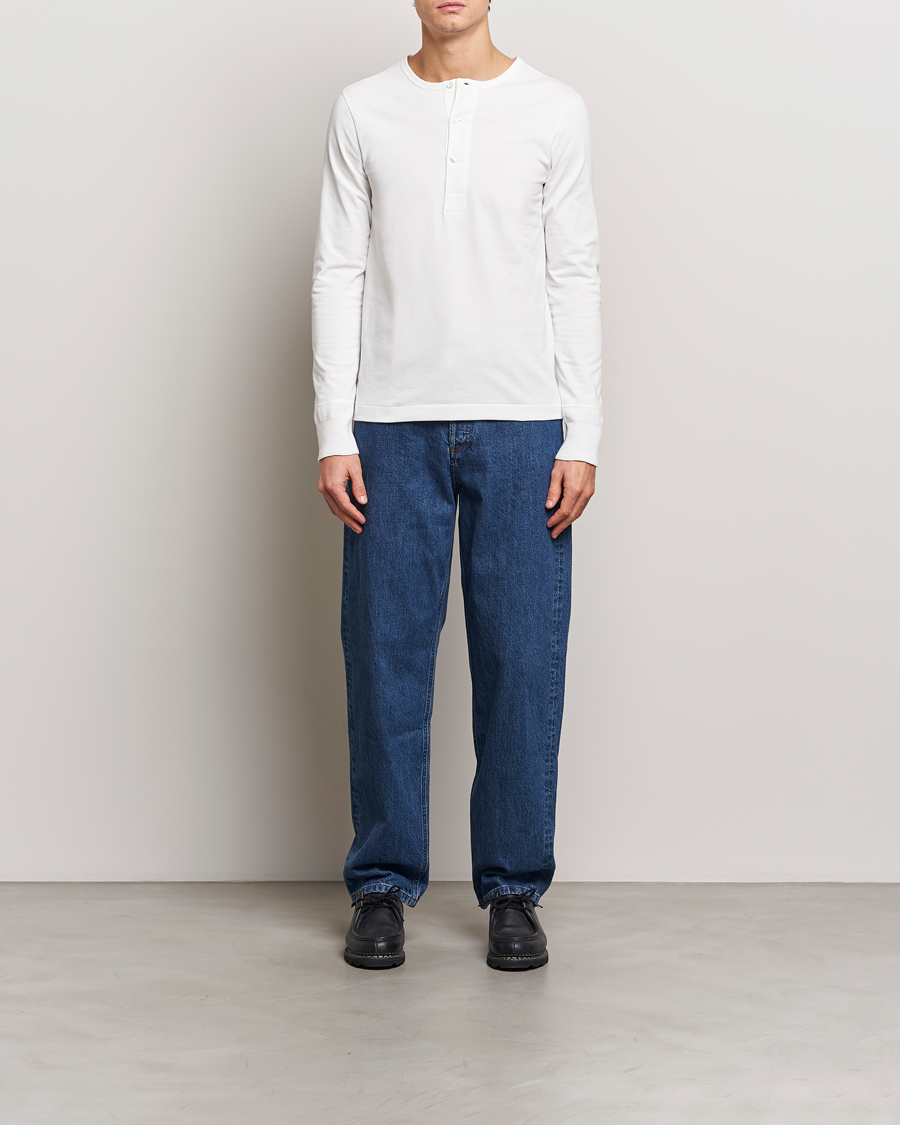 Heren | Truien | Merz b. Schwanen | Classic Organic Cotton Henley Sweater White