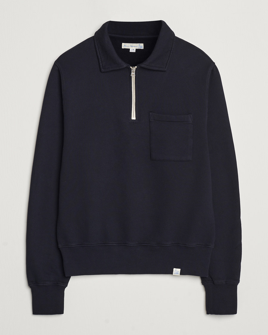 Heren | Truien | Merz b. Schwanen | Vintage Fleece Half Zip Sweatshirt Dark Navy