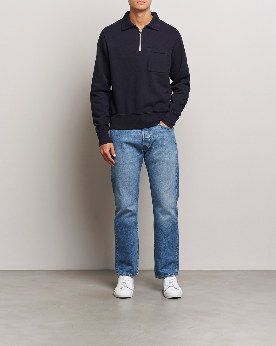 Heren | Truien | Merz b. Schwanen | Vintage Fleece Half Zip Sweatshirt Dark Navy