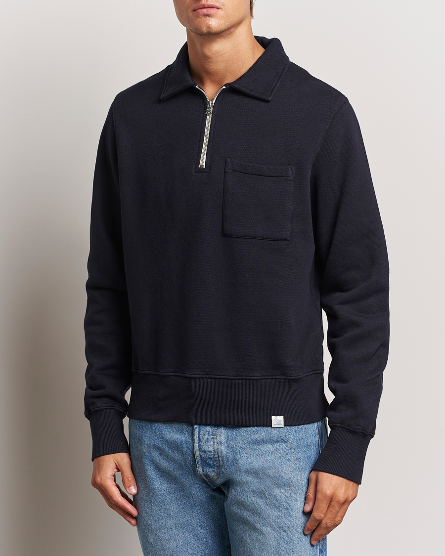 Heren | Truien | Merz b. Schwanen | Vintage Fleece Half Zip Sweatshirt Dark Navy