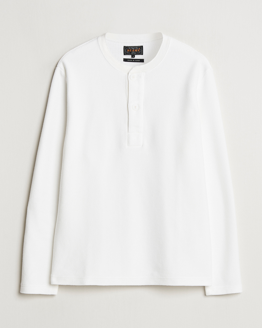 Heren | Truien | BEAMS PLUS | Waffle Cotton Henley White
