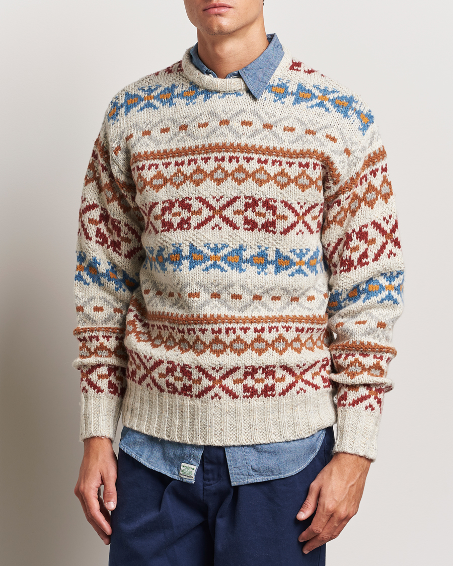 Heren | Truien | BEAMS PLUS | Fair Isle Crew Neck Sweater Off White