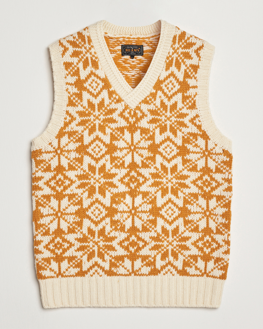 Heren | Truien | BEAMS PLUS | Snow Pattern Knit Vest Gold