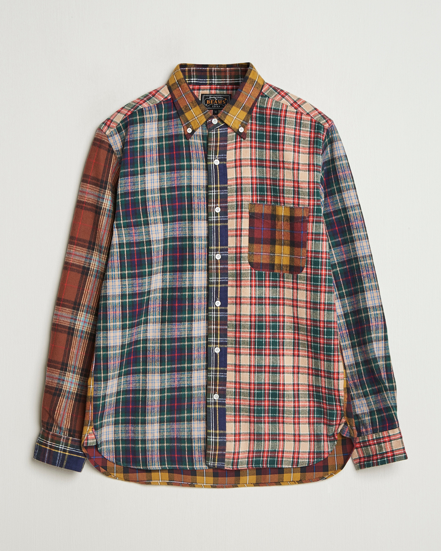 Heren | Overhemden | BEAMS PLUS | Patchwork Flannel Button Down Shirt Mustard Multi