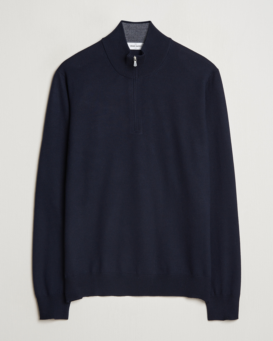 Heren | Truien | Gran Sasso | Merino Fashion Fit Half Zip Navy