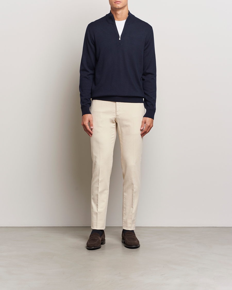 Heren | Truien | Gran Sasso | Merino Fashion Fit Half Zip Navy