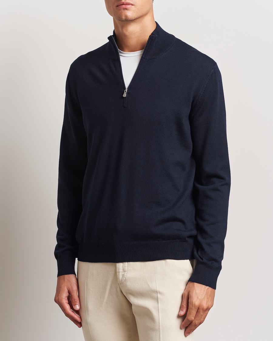 Heren | Truien | Gran Sasso | Merino Fashion Fit Half Zip Navy