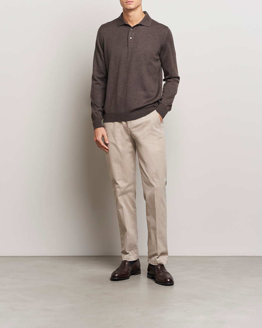 Heren | Truien | Gran Sasso | Merino Fashion Fit Polo Brown