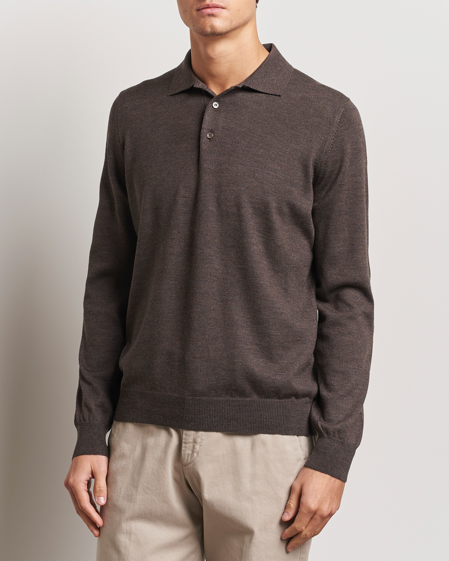 Heren | Truien | Gran Sasso | Merino Fashion Fit Polo Brown