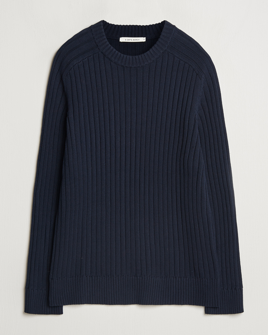 Heren | Truien | A Day's March | Elmer Cotton Knit Sweater Navy