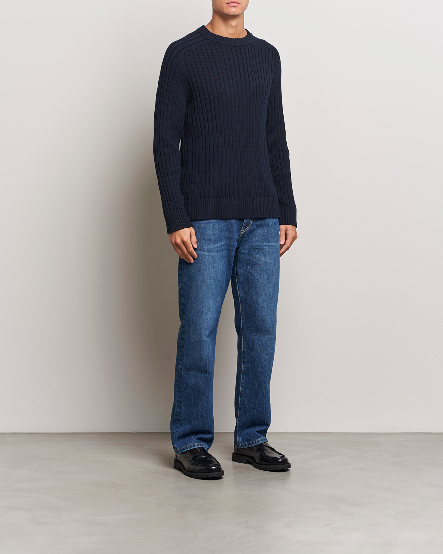 Heren | Truien | A Day's March | Elmer Cotton Knit Sweater Navy