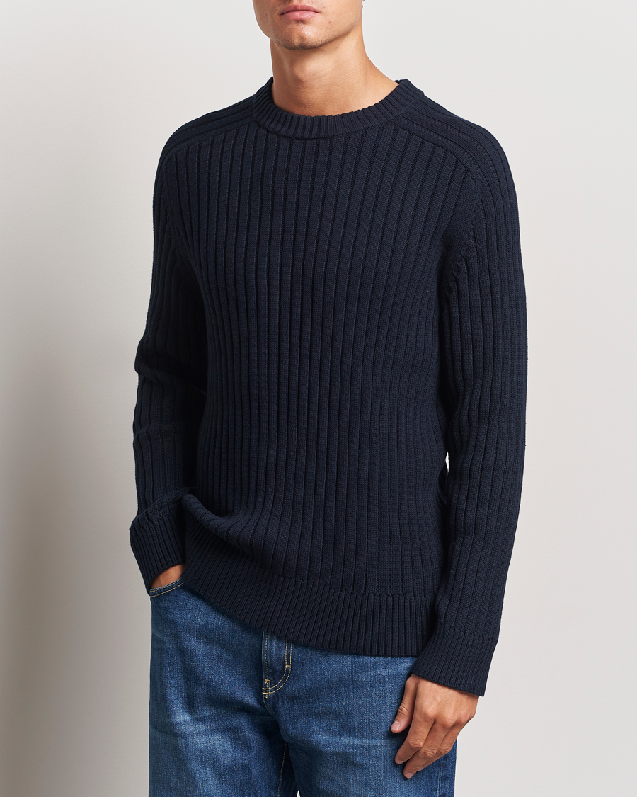 Heren | Truien | A Day's March | Elmer Cotton Knit Sweater Navy