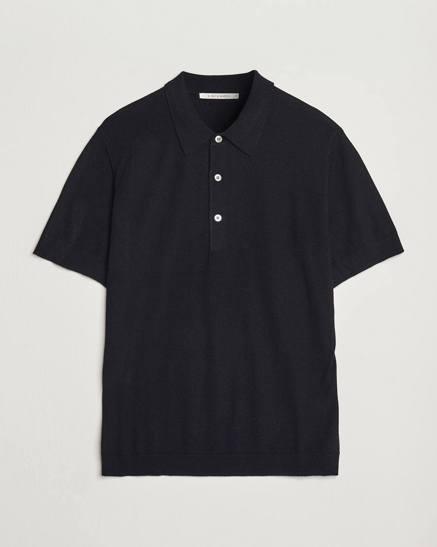 Heren | Polo's | A Day's March | Rosehall Short Sleeve Merino Polo Black