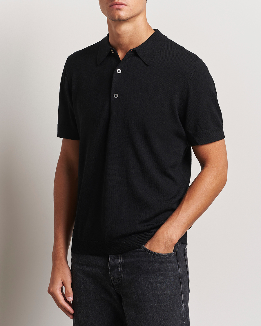 Heren | Polo's | A Day's March | Rosehall Short Sleeve Merino Polo Black