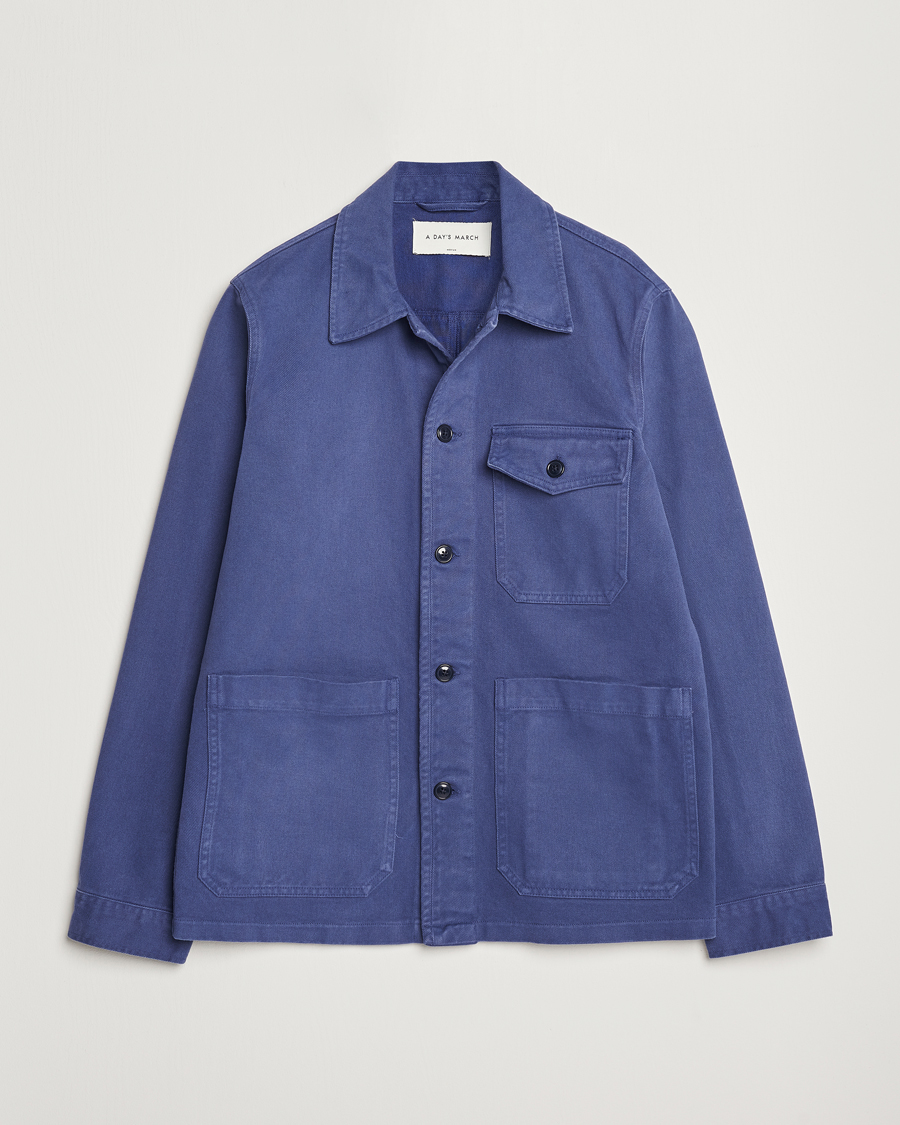 Heren | Overhemden | A Day's March | Patch Pocket Sturdy Twill Overshirt Brewers Blue