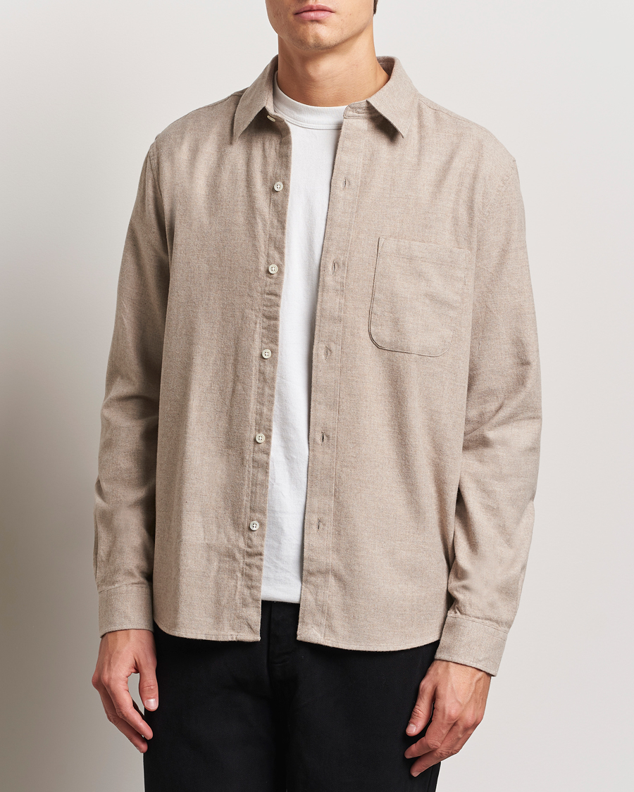 Heren | Overhemden | A Day's March | Newark Flannel Shirt Sand Melange