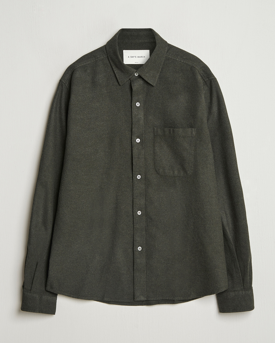 Heren | Overhemden | A Day's March | Newark Flannel Shirt Dark Green