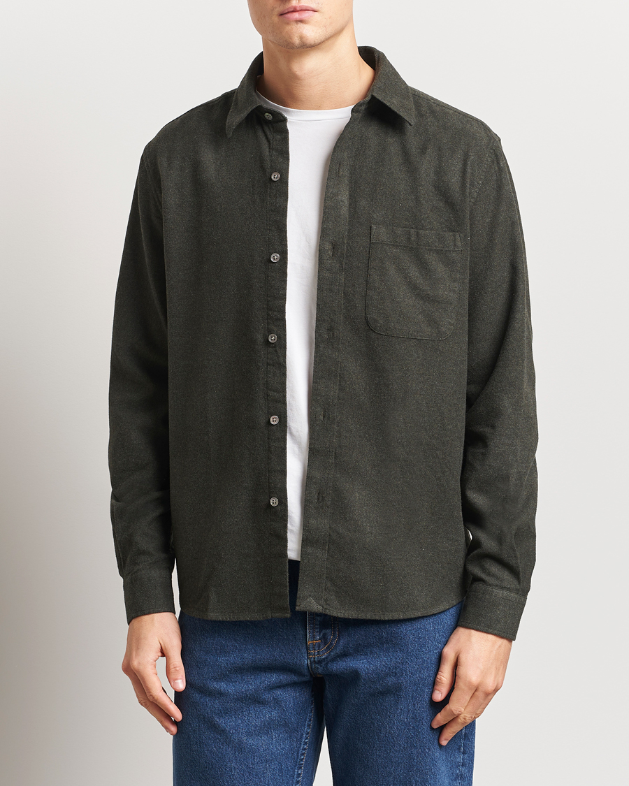 Heren | Overhemden | A Day's March | Newark Flannel Shirt Dark Green