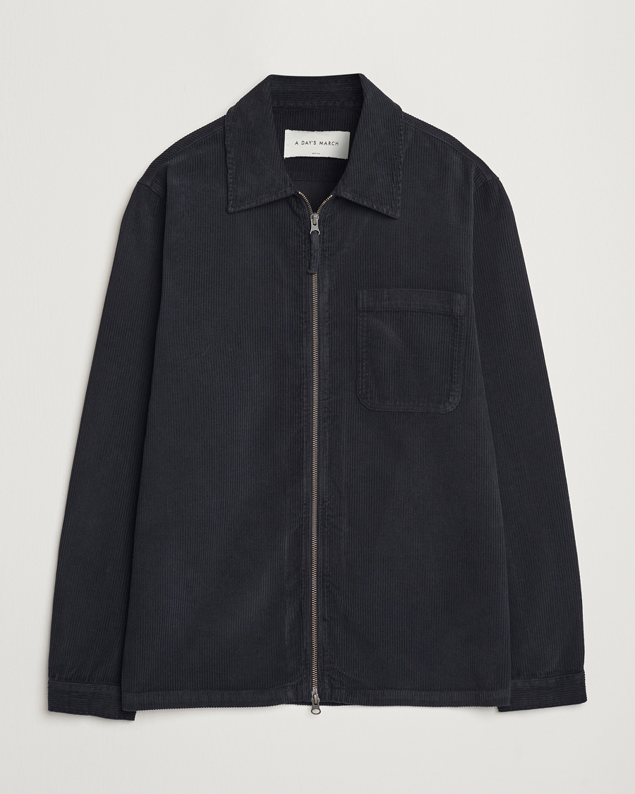 Heren | Overhemden | A Day's March | Fraser Zip Corduroy Overshirt Black