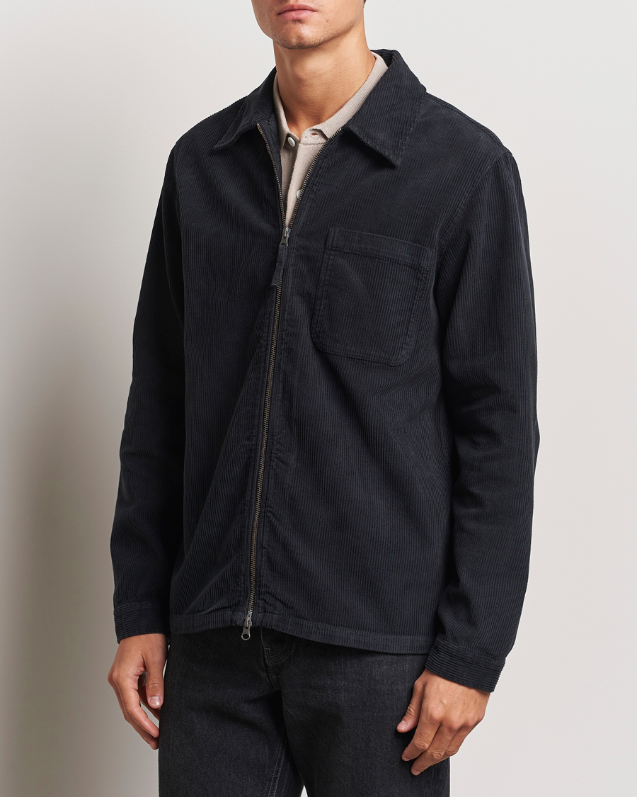 Heren | Overhemden | A Day's March | Fraser Zip Corduroy Overshirt Black