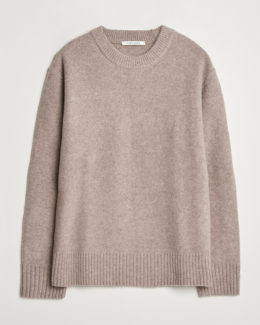 Heren | Truien | A Day's March | Tietar Boiled Merino Sweater Taupe Melange