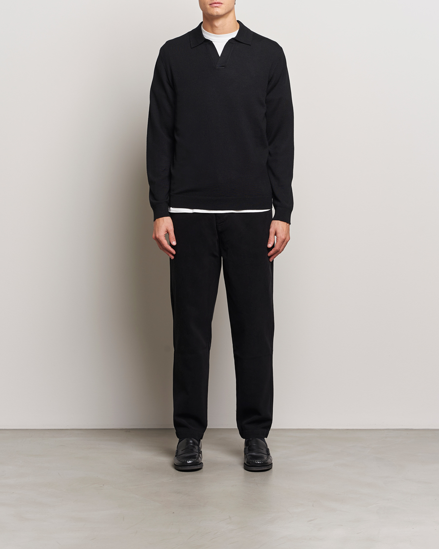 Heren | Truien | A Day's March | Manol Open Collar Merino Polo Black