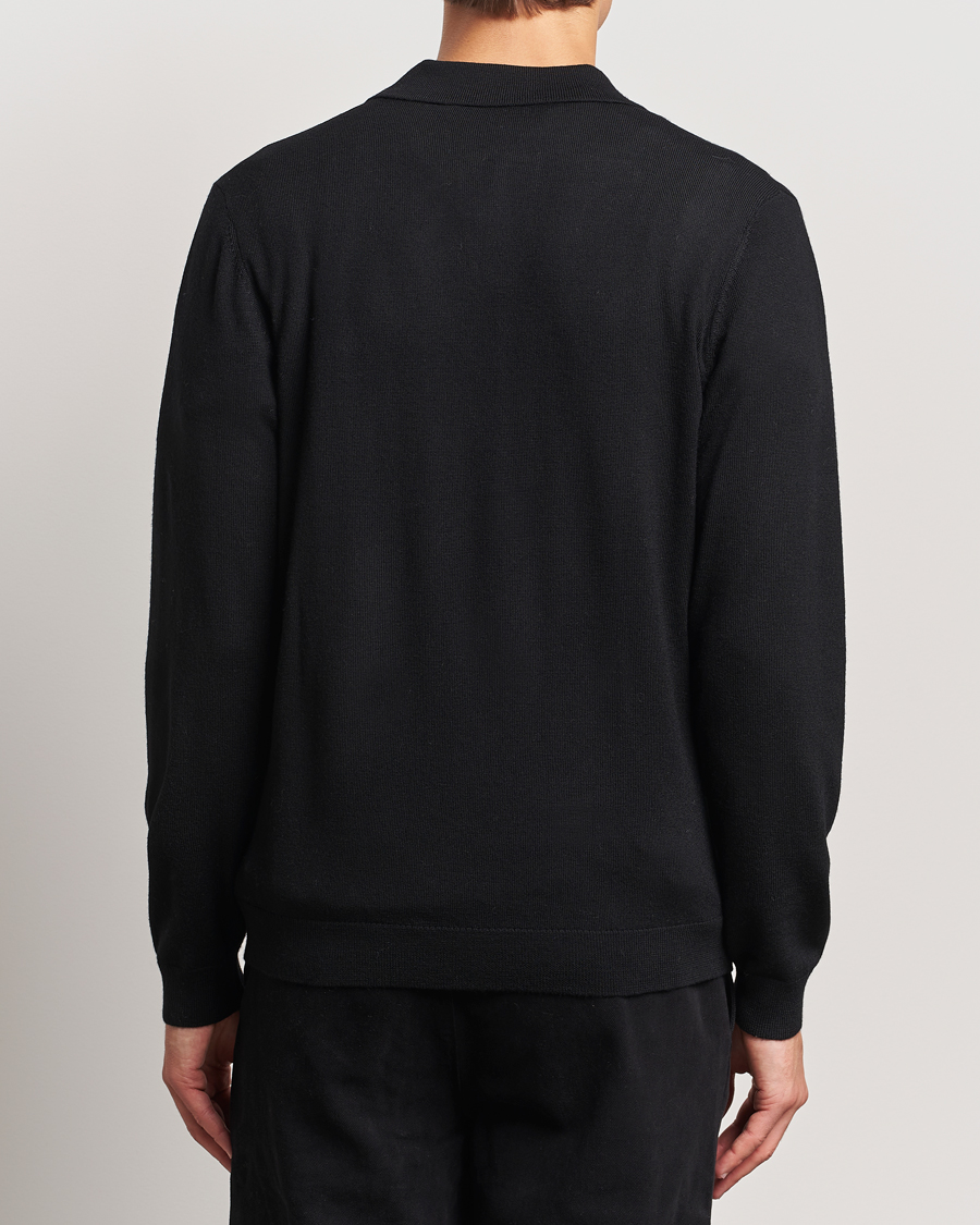 Heren | Truien | A Day's March | Manol Open Collar Merino Polo Black