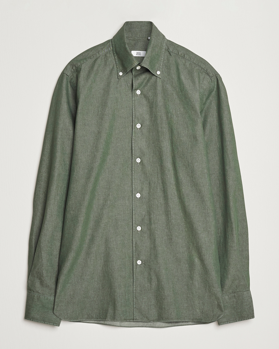 Heren | Overhemden | 100Hands | Button Down Denim Shirt Sage Green
