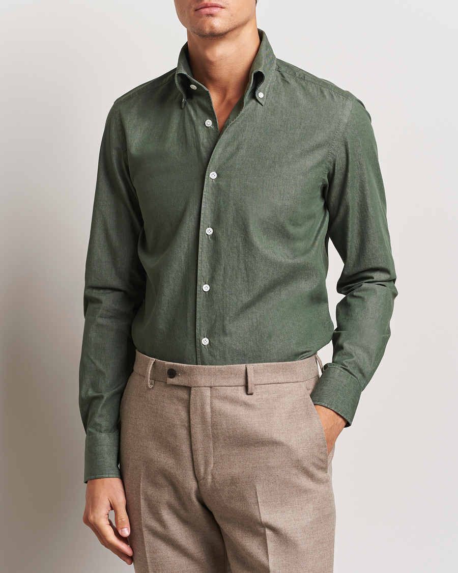 Heren | Overhemden | 100Hands | Button Down Denim Shirt Sage Green