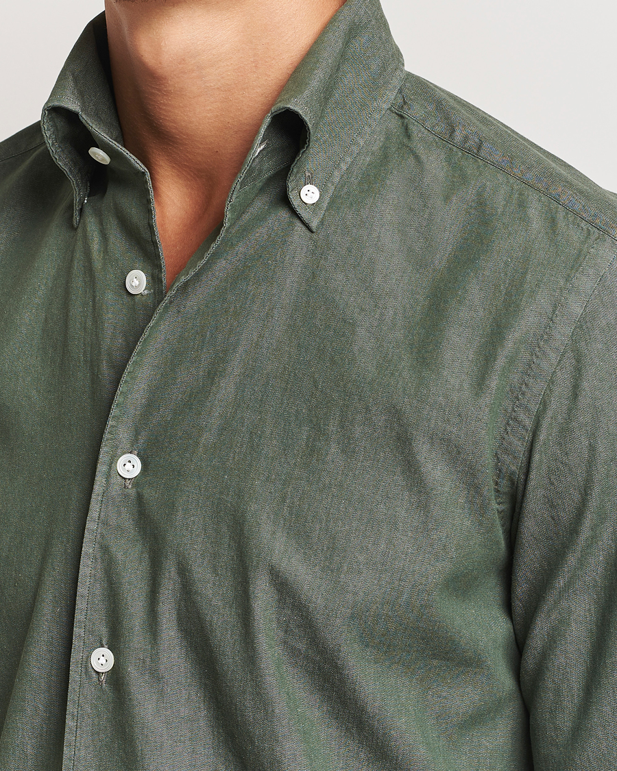 Heren | Overhemden | 100Hands | Button Down Denim Shirt Sage Green