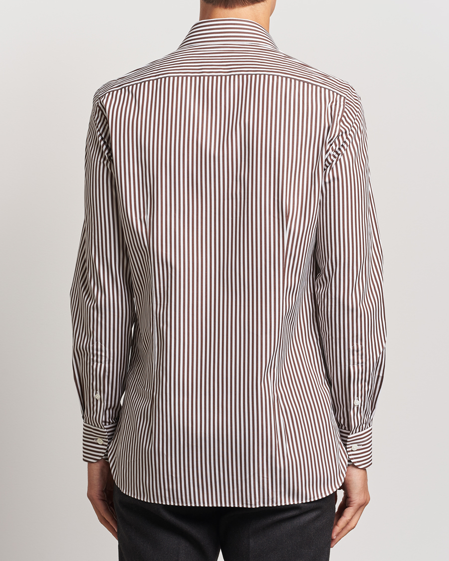 Heren | Overhemden | 100Hands | Striped Cut Away Cotton Shirt Brown