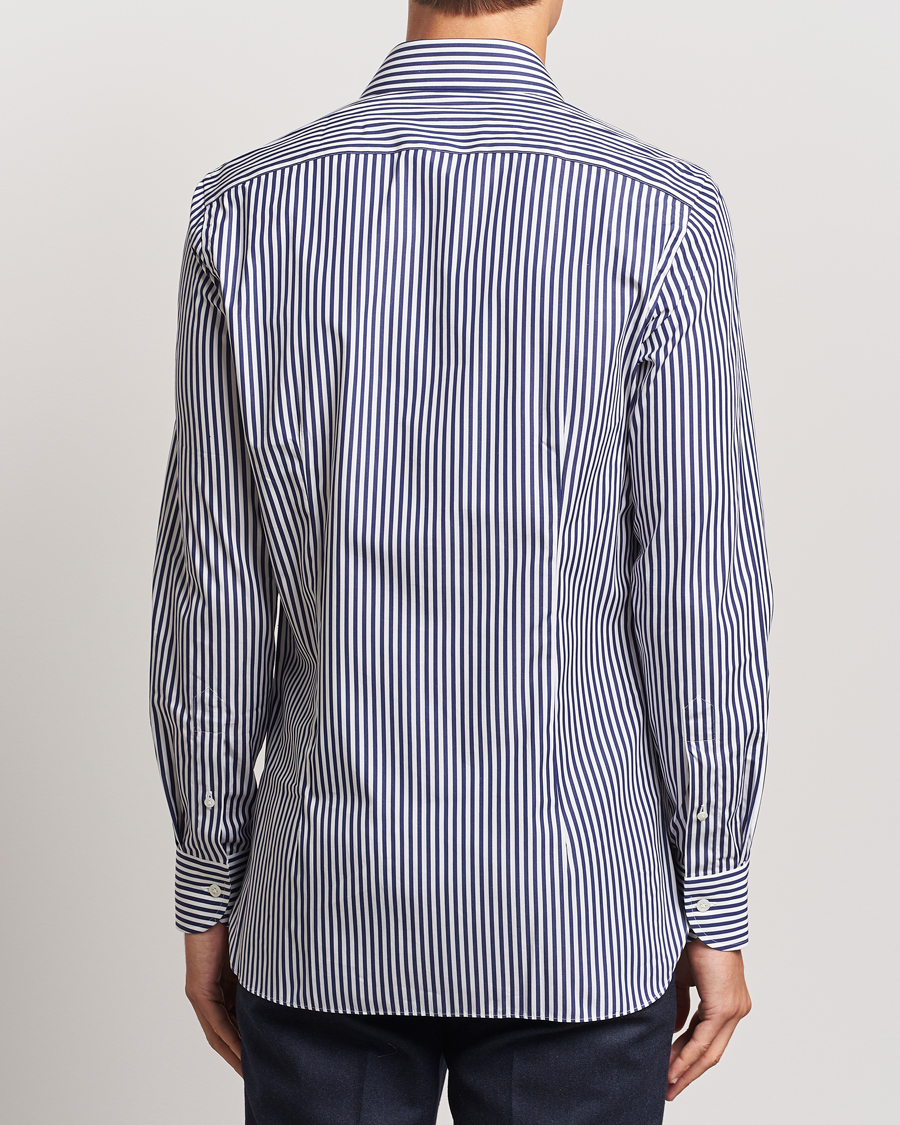 Heren | Overhemden | 100Hands | Striped Cut Away Cotton Shirt Navy
