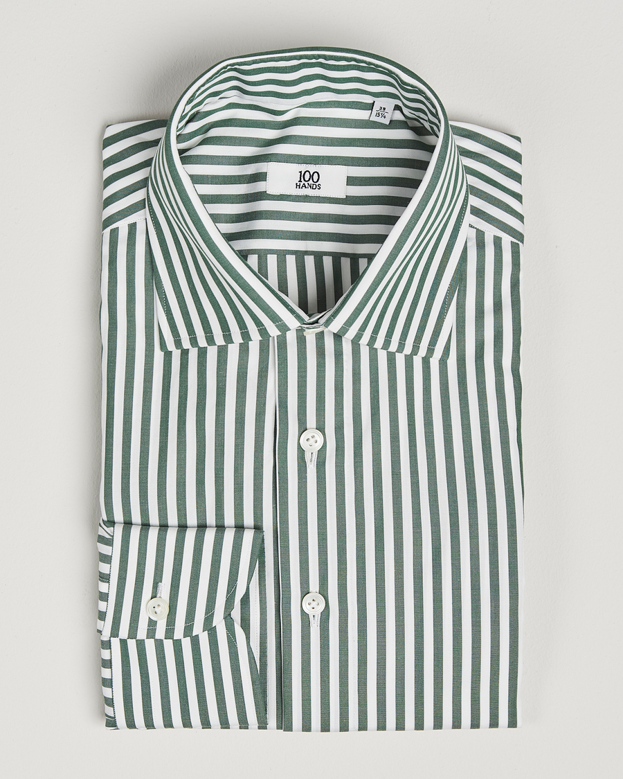 Heren | Overhemden | 100Hands | Striped Cut Away Cotton Shirt Green