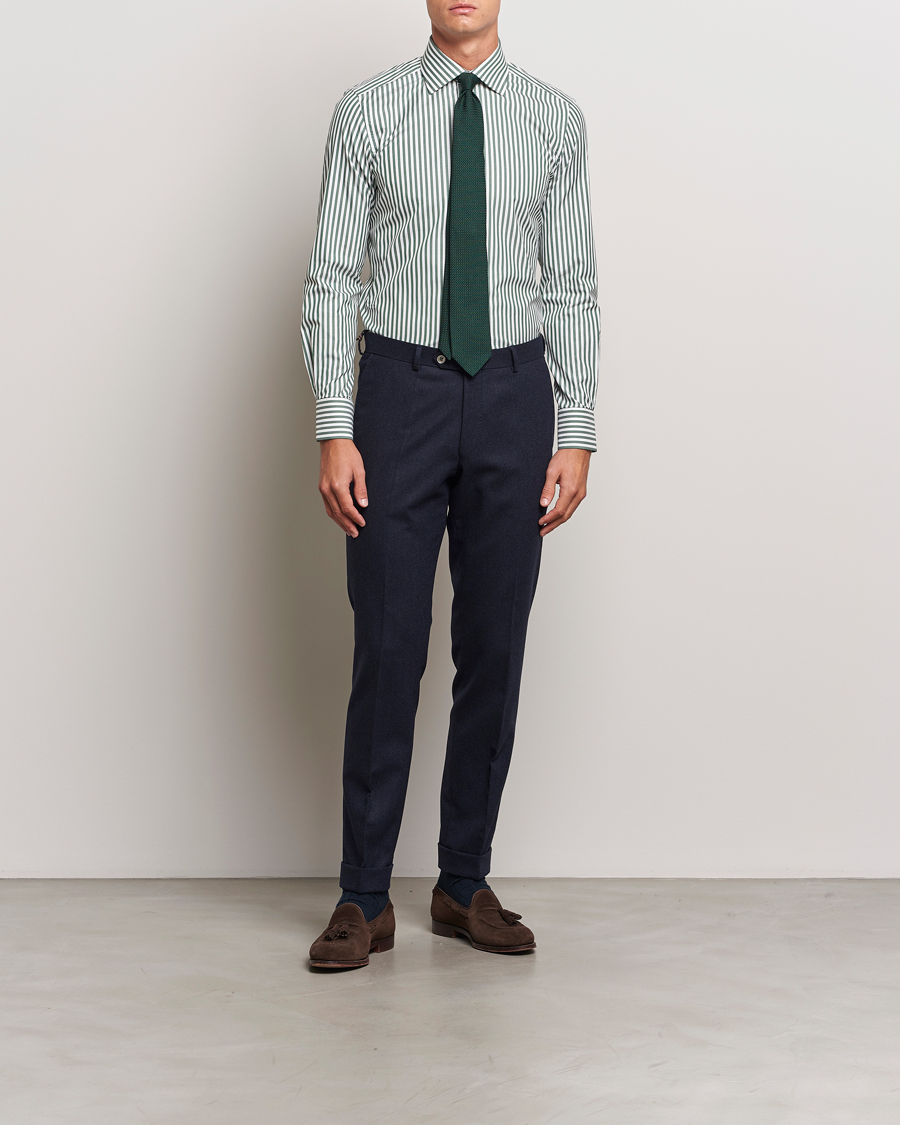 Heren | Overhemden | 100Hands | Striped Cut Away Cotton Shirt Green
