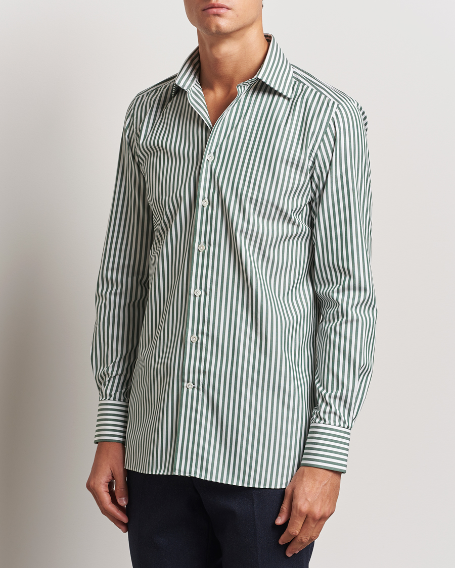 Heren | Overhemden | 100Hands | Striped Cut Away Cotton Shirt Green