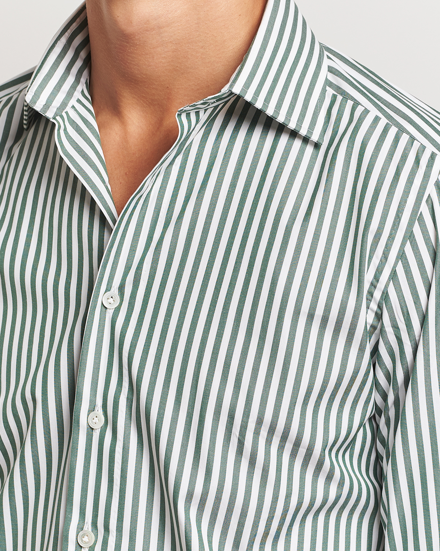 Heren | Overhemden | 100Hands | Striped Cut Away Cotton Shirt Green