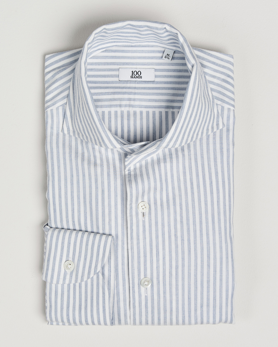 Heren | Overhemden | 100Hands | Microstripe Cashmere Shirt Light Blue