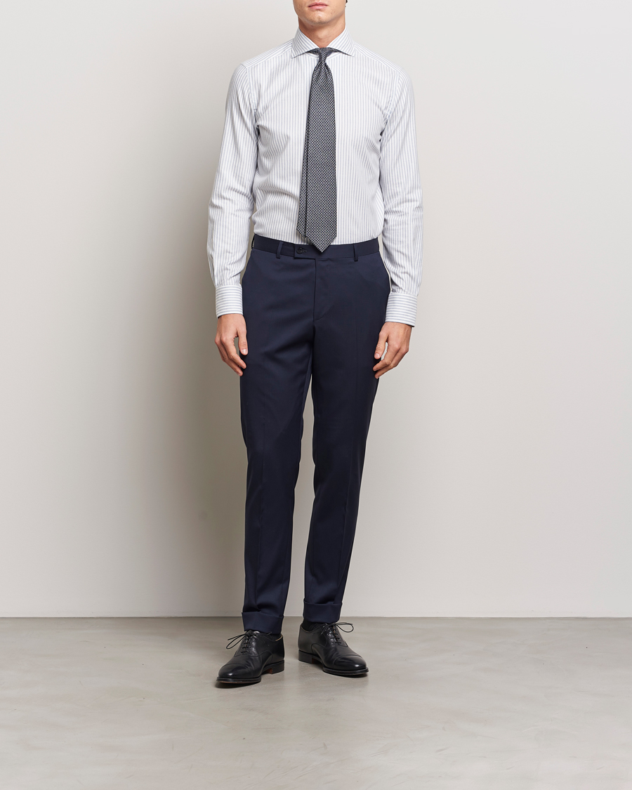 Heren | Overhemden | 100Hands | Microstripe Cashmere Shirt Light Blue