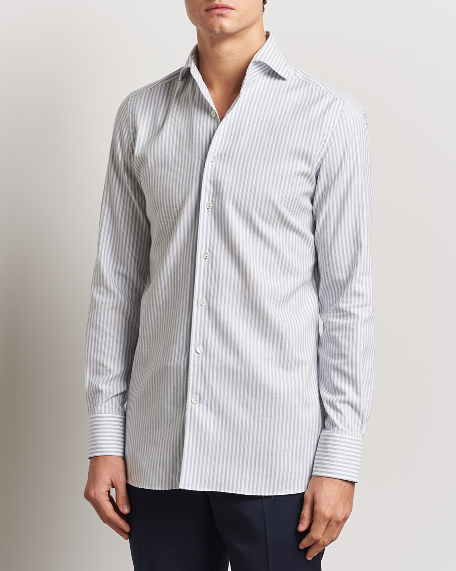 Heren | Overhemden | 100Hands | Microstripe Cashmere Shirt Light Blue
