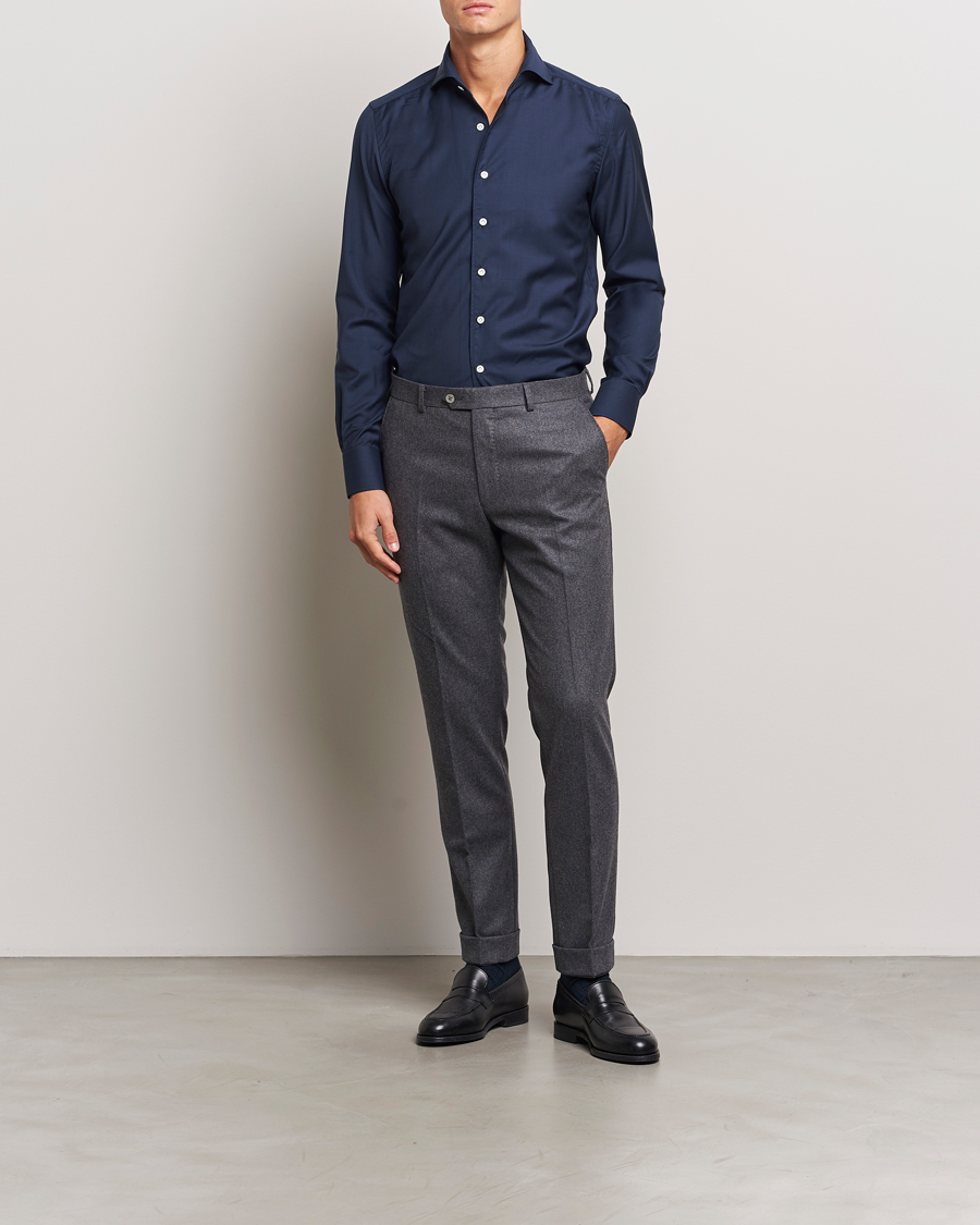 Heren | Overhemden | 100Hands | Full Spread Wool Shirt Navy