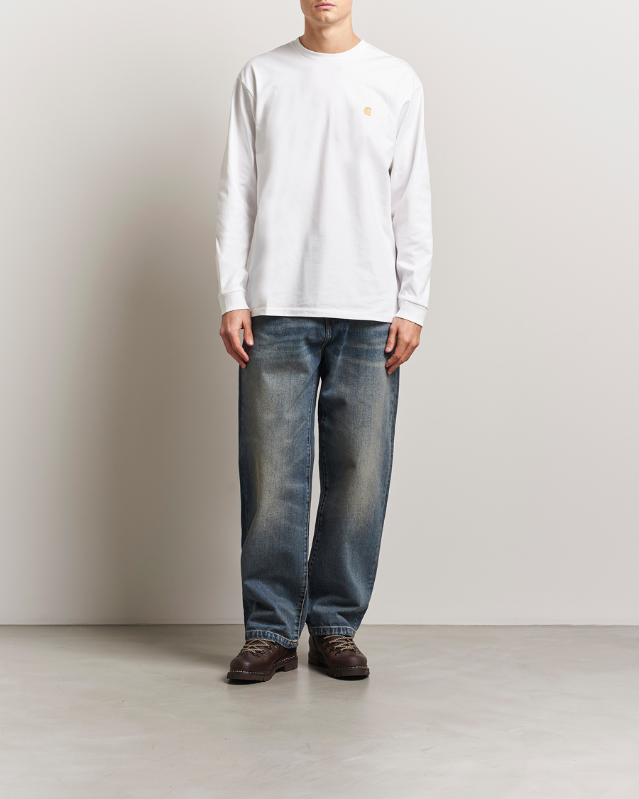 Heren | T-shirts | Carhartt WIP | Chase Combed Cotton Long Sleeve T-Shirt White/Gold