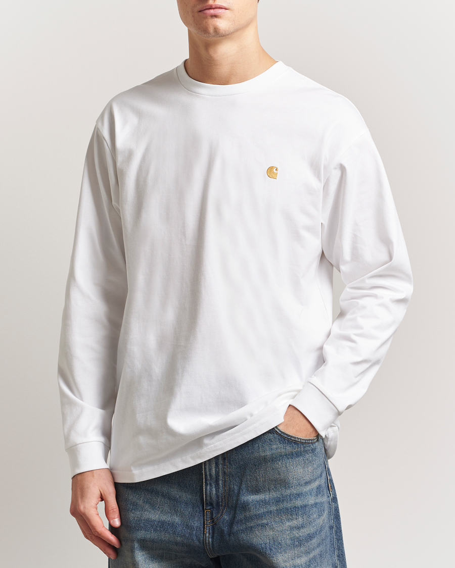 Heren | T-shirts | Carhartt WIP | Chase Combed Cotton Long Sleeve T-Shirt White/Gold