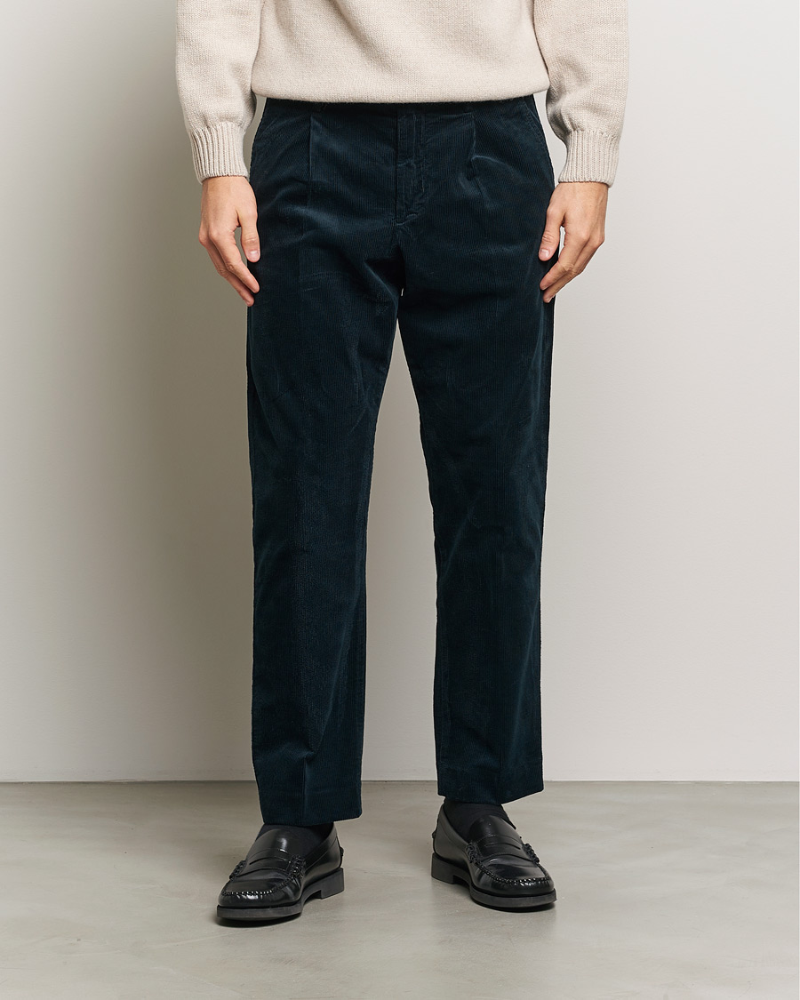 Heren | Broeken | NN07 | Bill Pleated Corduroy Pants Navy Blue