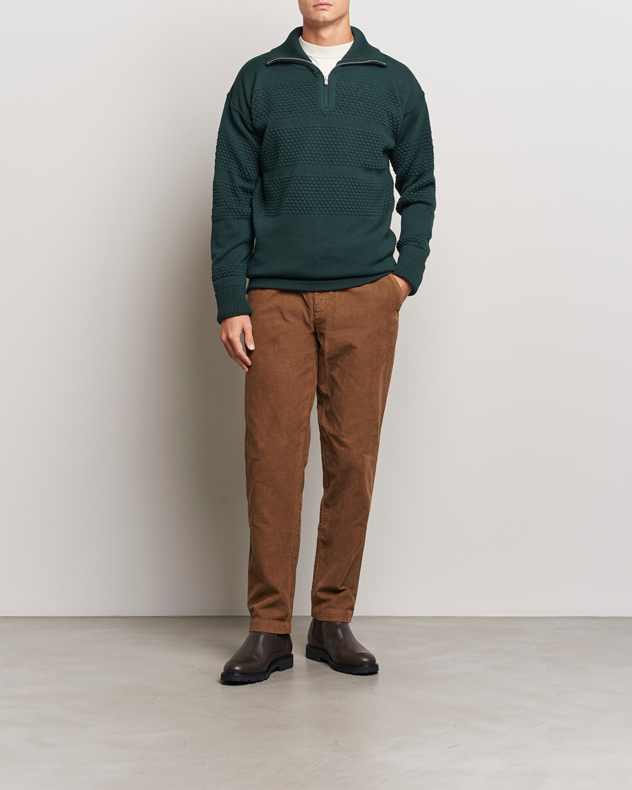 Heren | Truien | S.N.S. Herning | Fisherman Wool Half Zip Sweater Thunder Green