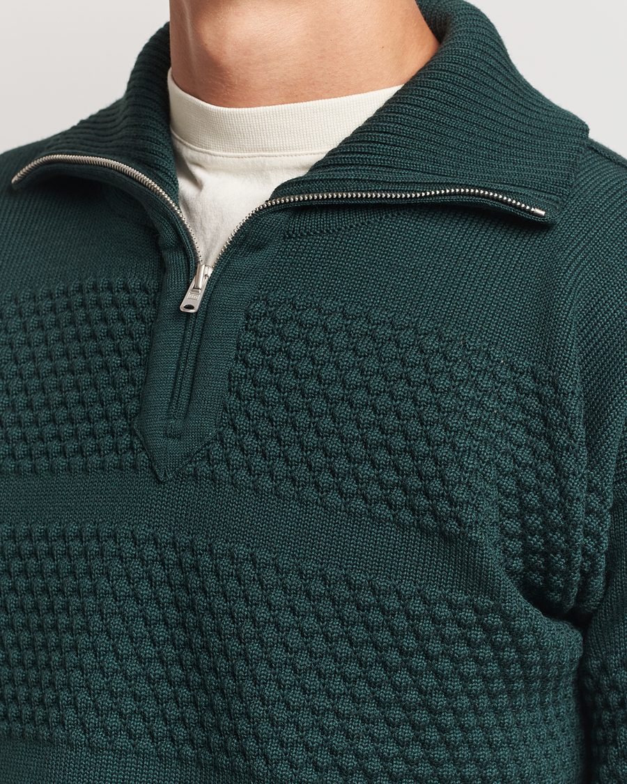 Heren | Truien | S.N.S. Herning | Fisherman Wool Half Zip Sweater Thunder Green