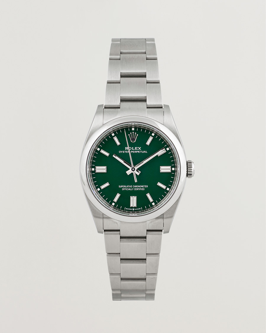 Heren | Rolex Pre-Owned Oyster Perpetual 36 126000 Steel Green Silver | Rolex Pre-Owned | Oyster Perpetual 36 126000 Steel Green Silver