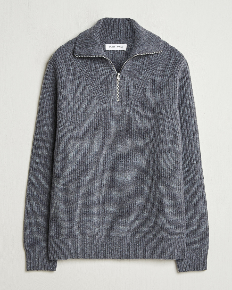 Heren | Truien | Samsøe Samsøe | Jacks Merino Rib Knitted Half Zip Charcoal