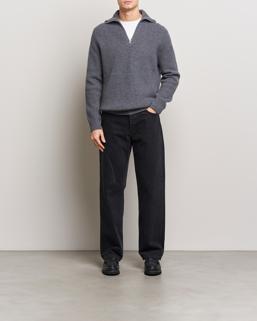 Heren | Truien | Samsøe Samsøe | Jacks Merino Rib Knitted Half Zip Charcoal