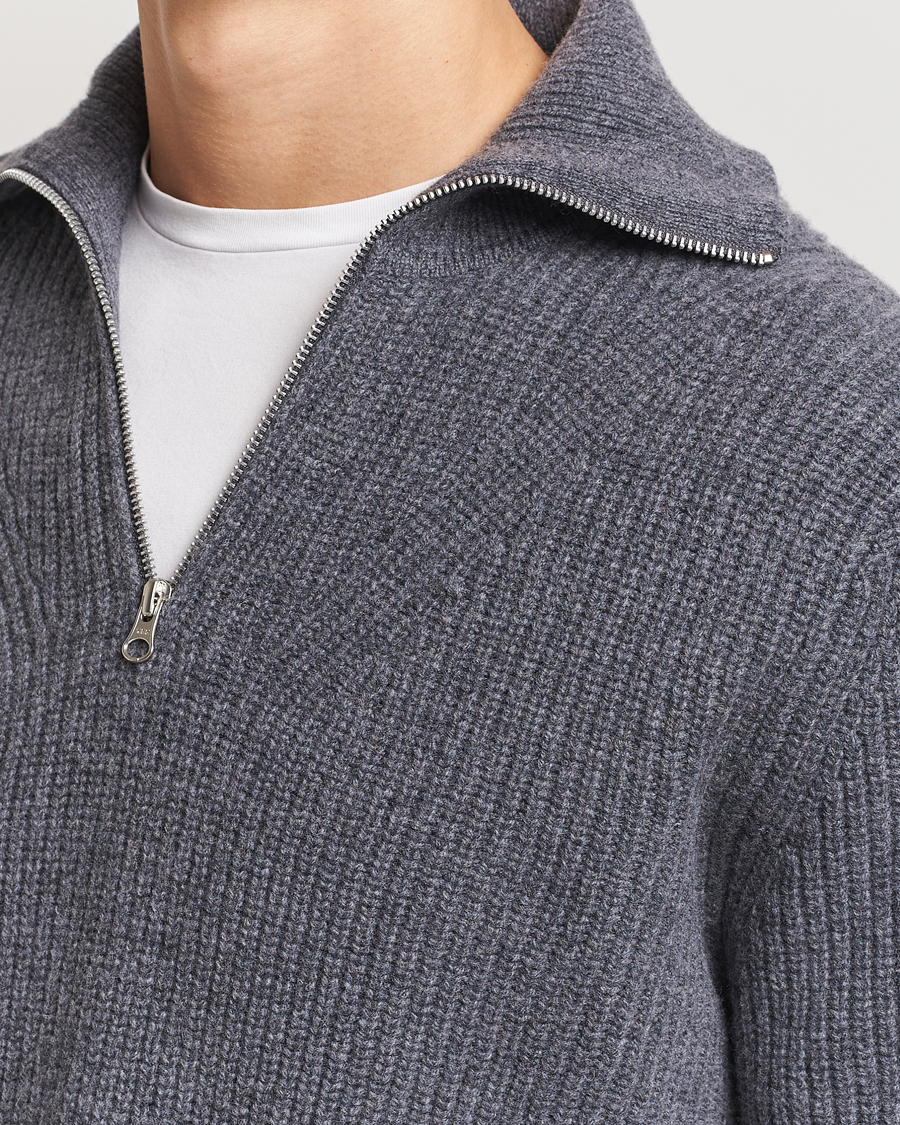 Heren | Truien | Samsøe Samsøe | Jacks Merino Rib Knitted Half Zip Charcoal
